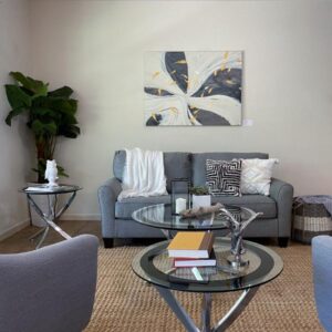 Gray sofa design and decorations for home staging